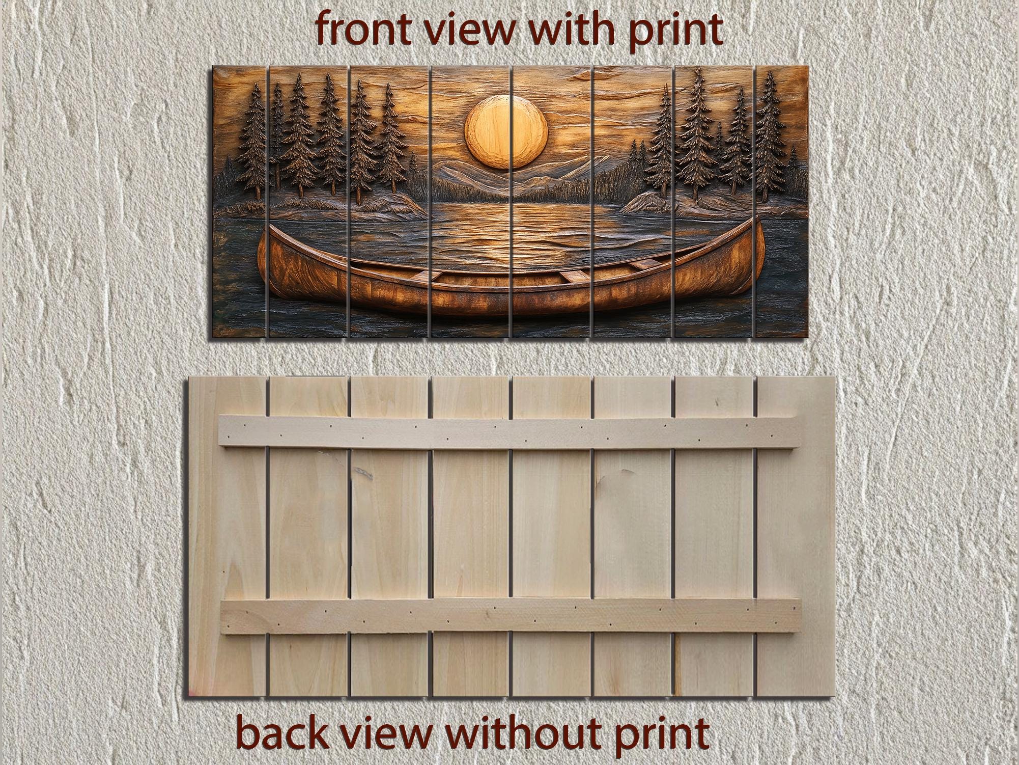 Canoe In The Lake At Sunset Wood Wall Art For Cabin Decor