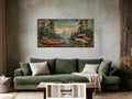 Canoe On Mountain Lake Cabin Scene Rustic Lodge Distressed Wood Wall Art
