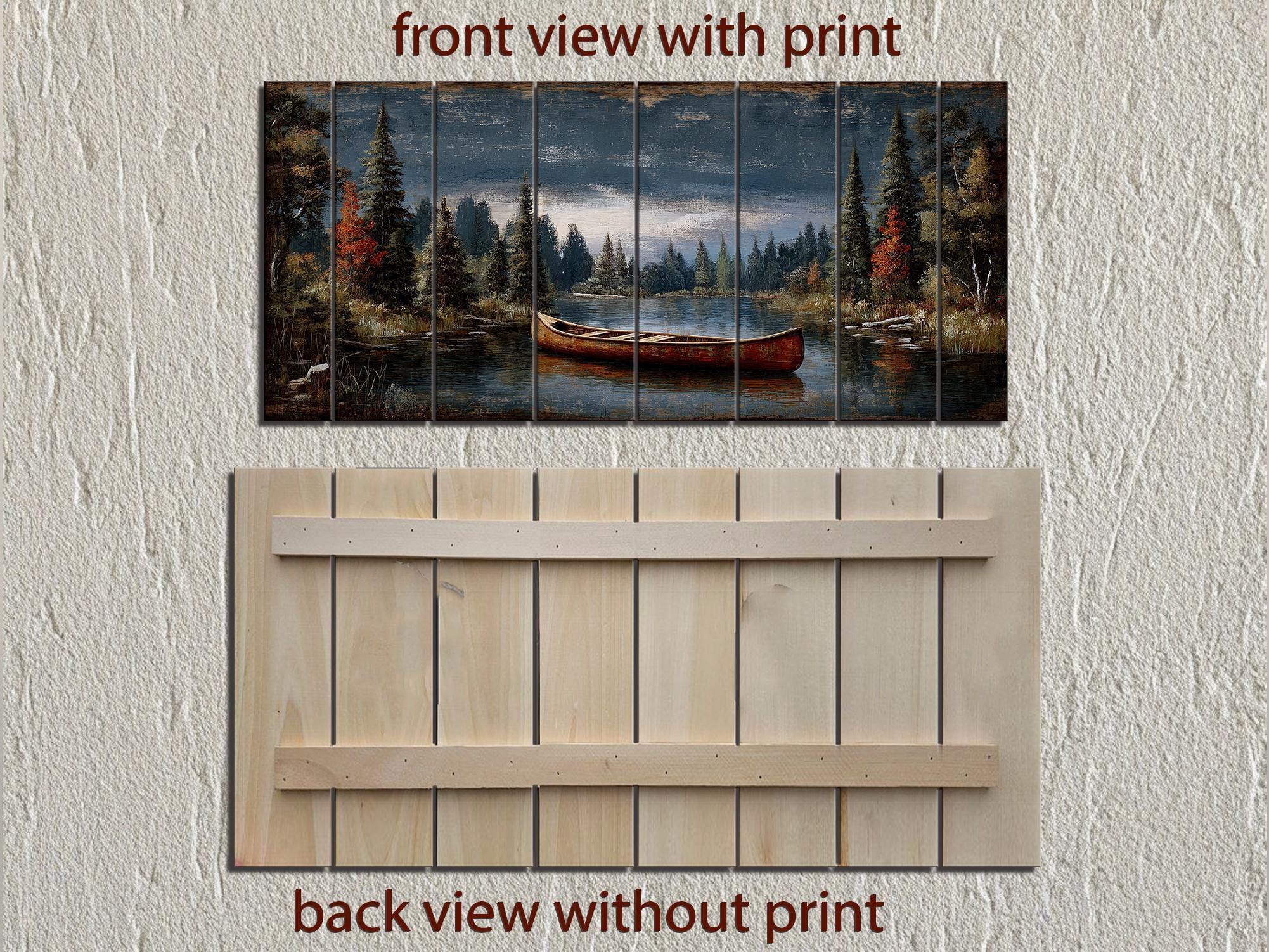 Canoe On Mountain Lake Distressed Wood Wall Art