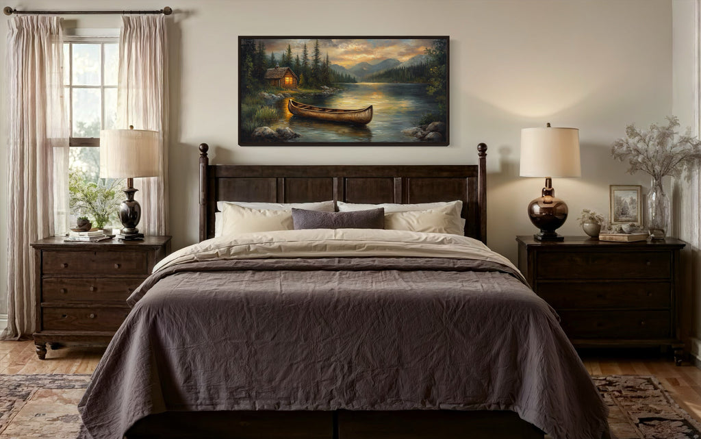 Canoe Wall Art – Rustic Wooden Canoe Painting for Lake House Decor