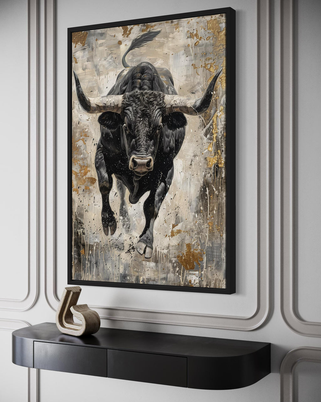 Charging Bull Abstract Painting - Man Cave Wall Art