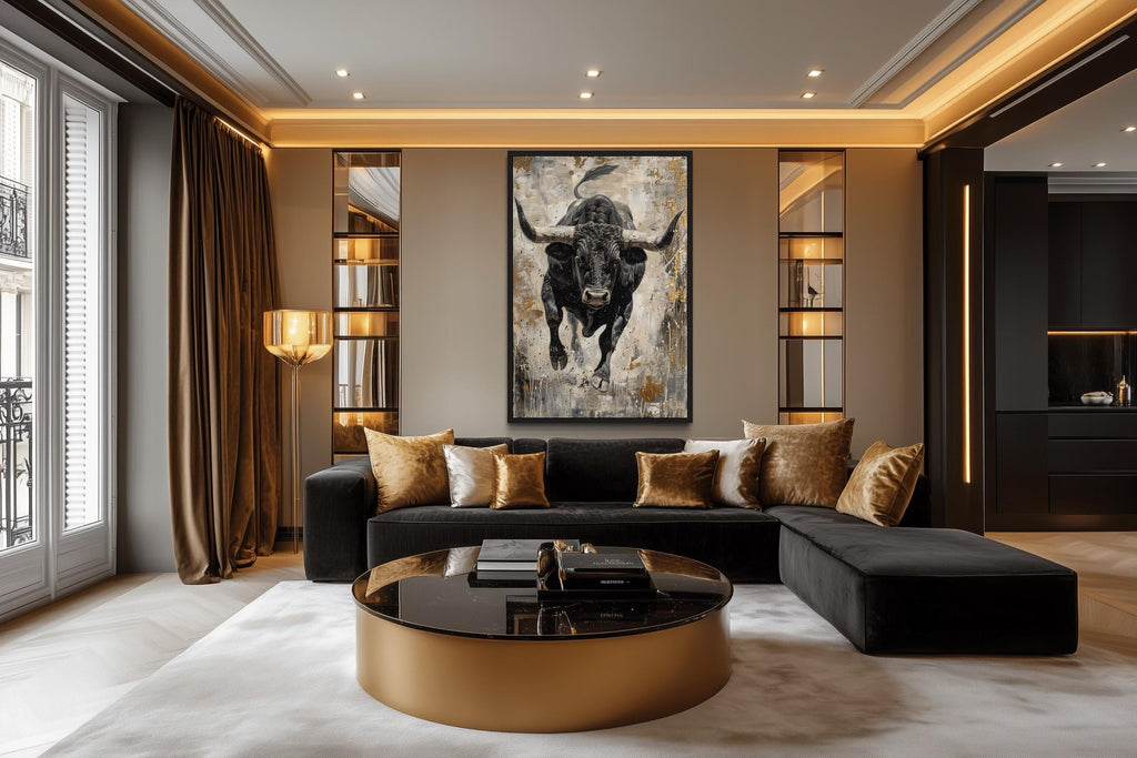 Charging Bull Abstract Painting - Man Cave Wall Art