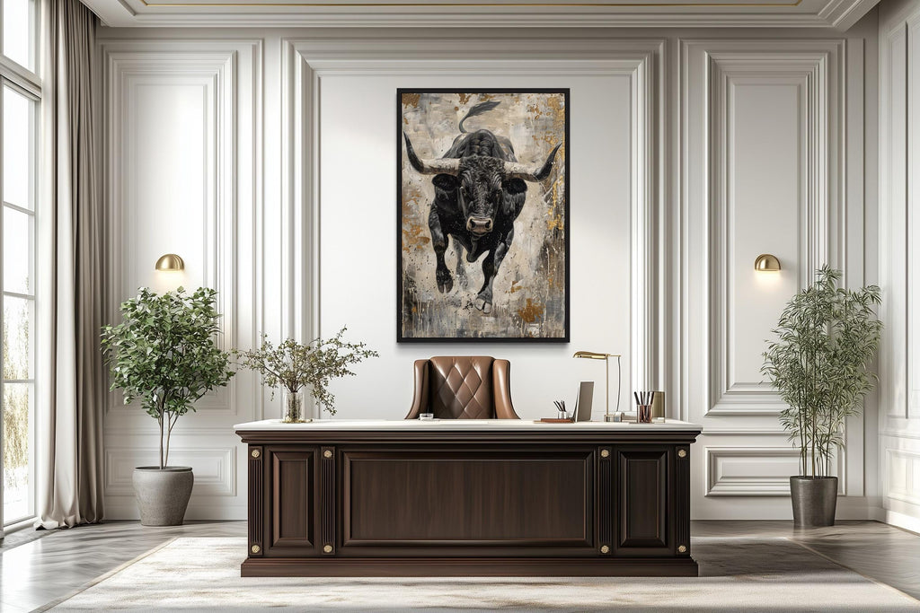 Charging Bull Abstract Painting - Man Cave Wall Art
