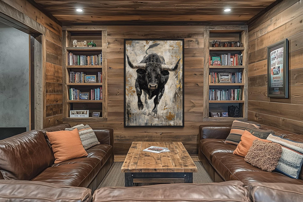 Charging Bull Abstract Painting - Man Cave Wall Art