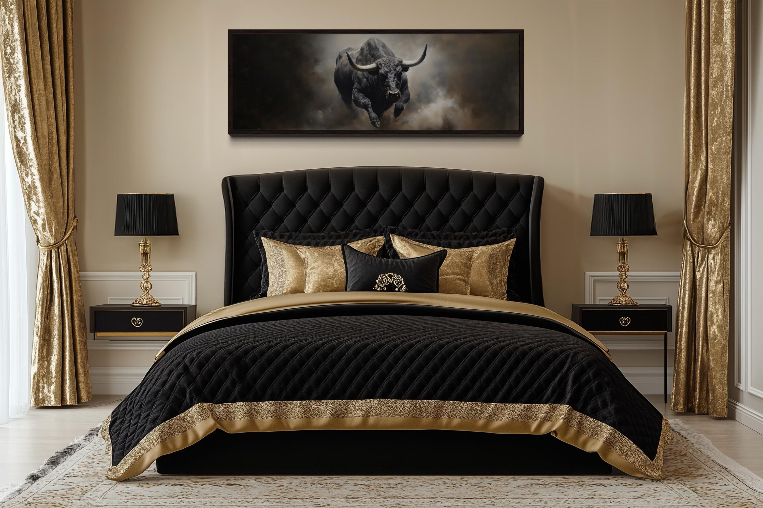 Charging Bull Long Horizontal Canvas For Men's Bedroom or Office