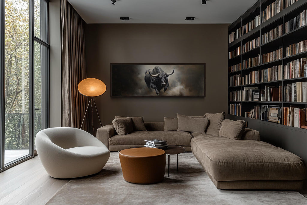 Charging Bull Long Horizontal Canvas For Men's Bedroom or Office