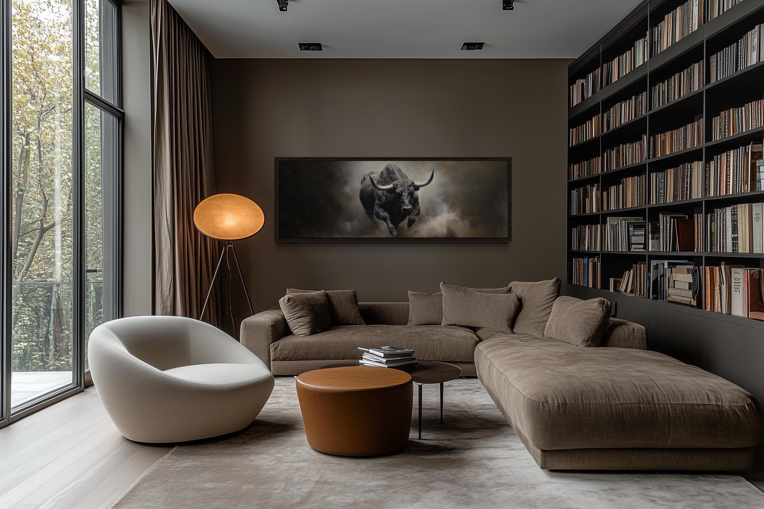 Charging Bull Long Horizontal Canvas For Men's Bedroom or Office