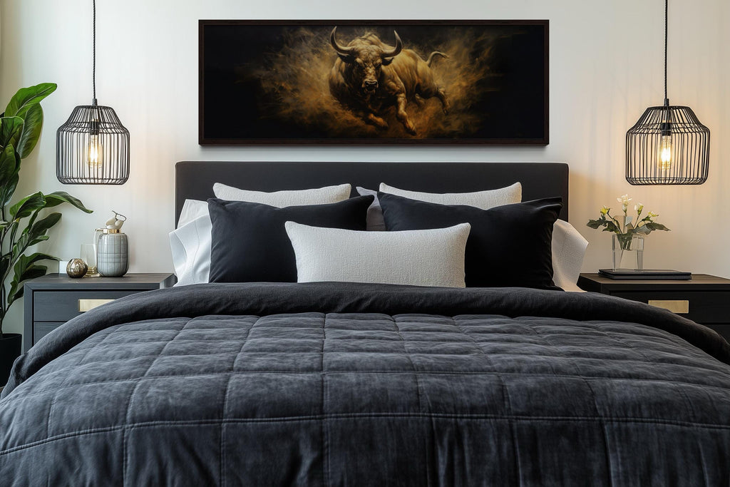 Charging Bull Long Horizontal Canvas Wall Art For Men's Bedroom