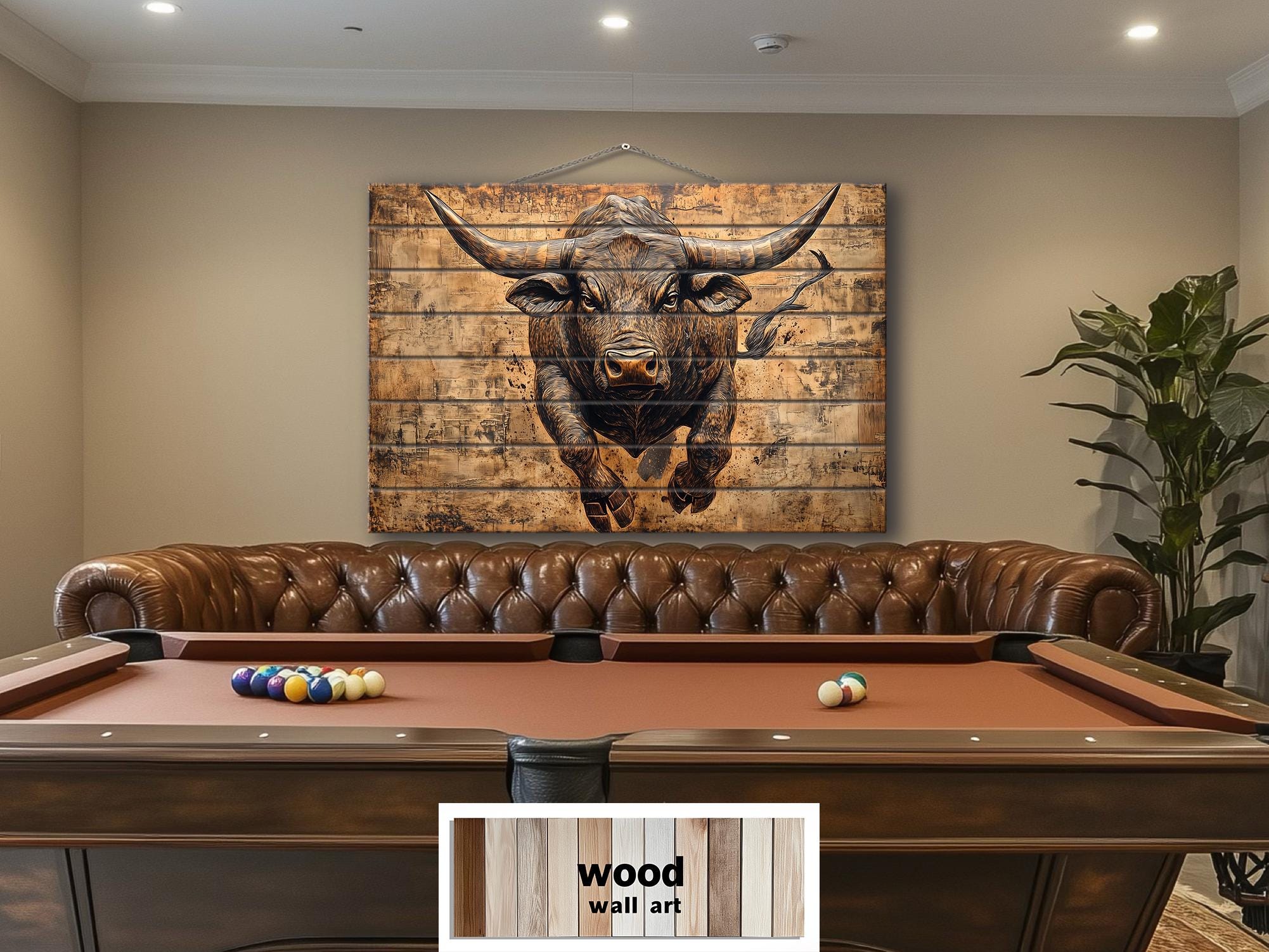 Charging Bull Real Wood Wall Art For Man Cave Or Office Decor