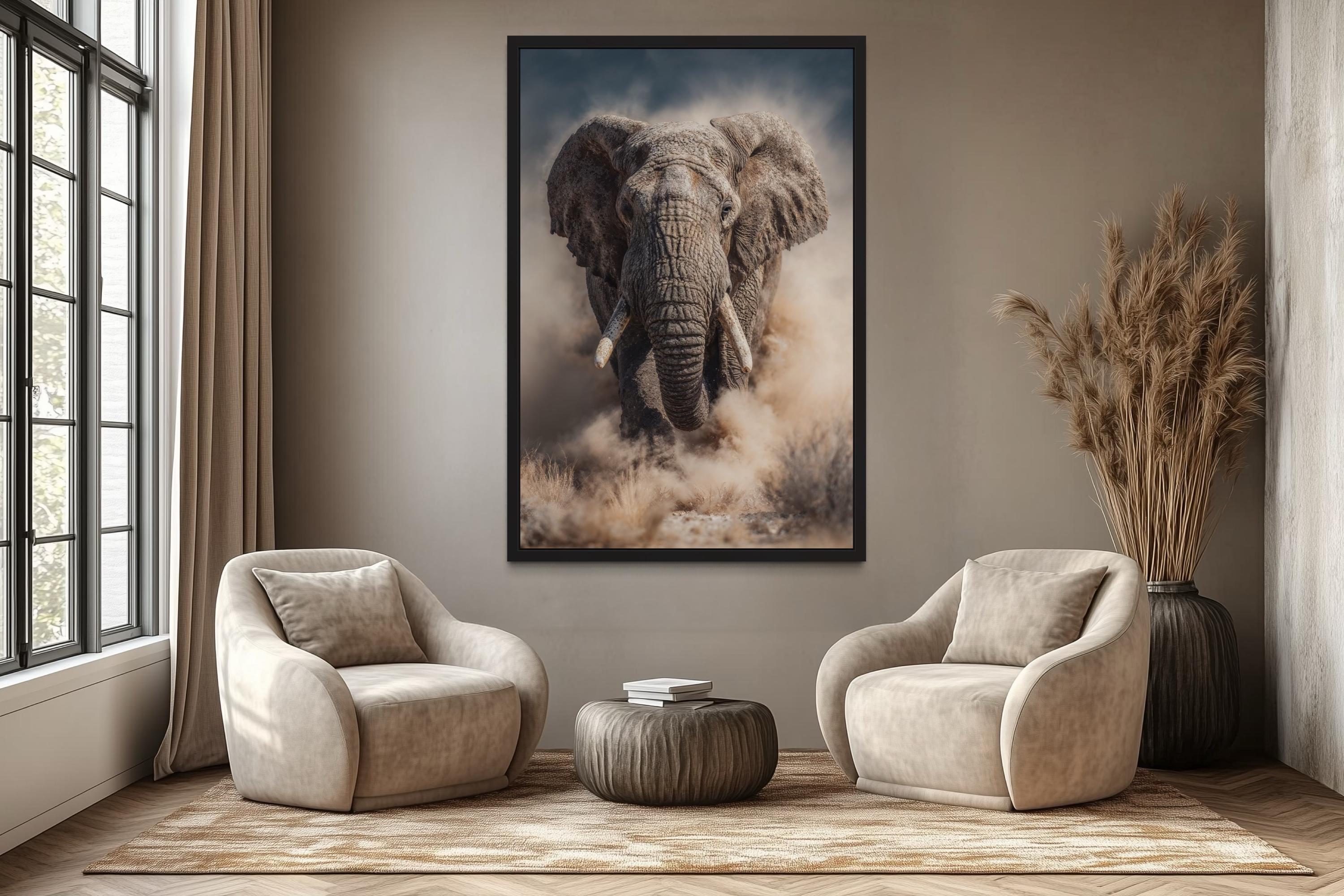 Charging Elephant Photography Style Wall Art