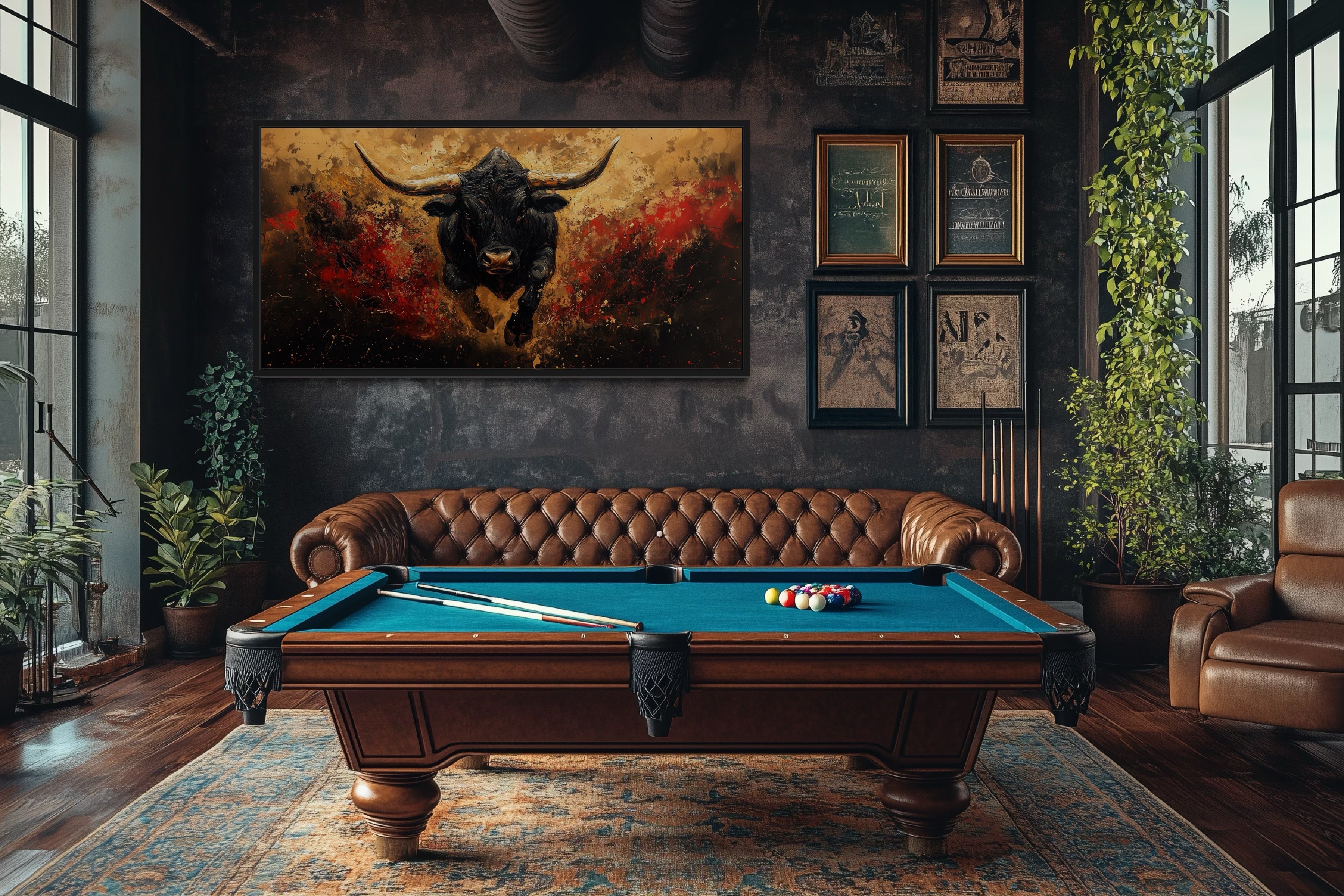 Charging Spanish Fighting Bull  -Toro Bravo Corrida Framed Canvas Wall Art