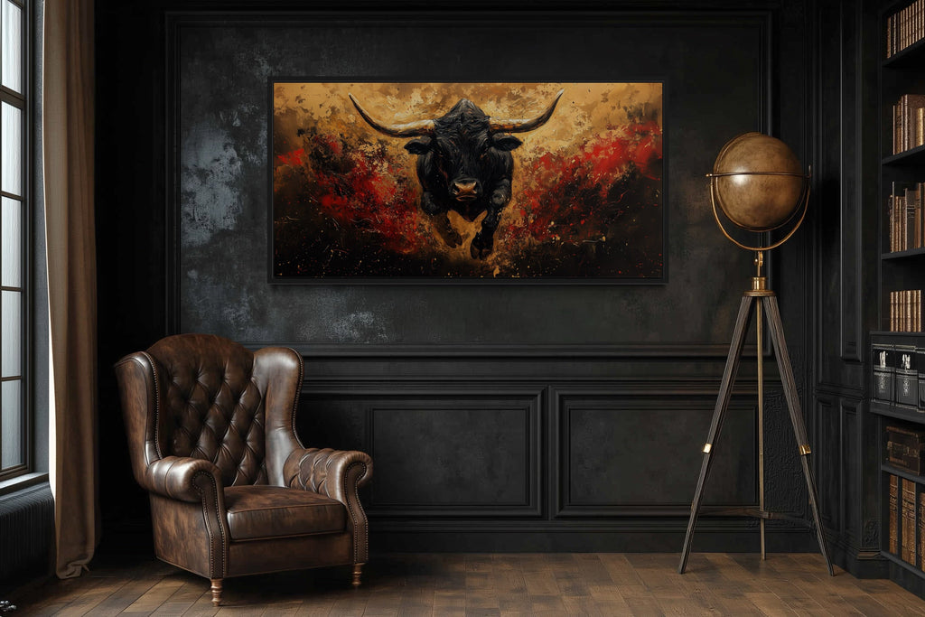 Charging Spanish Fighting Bull  -Toro Bravo Corrida Framed Canvas Wall Art