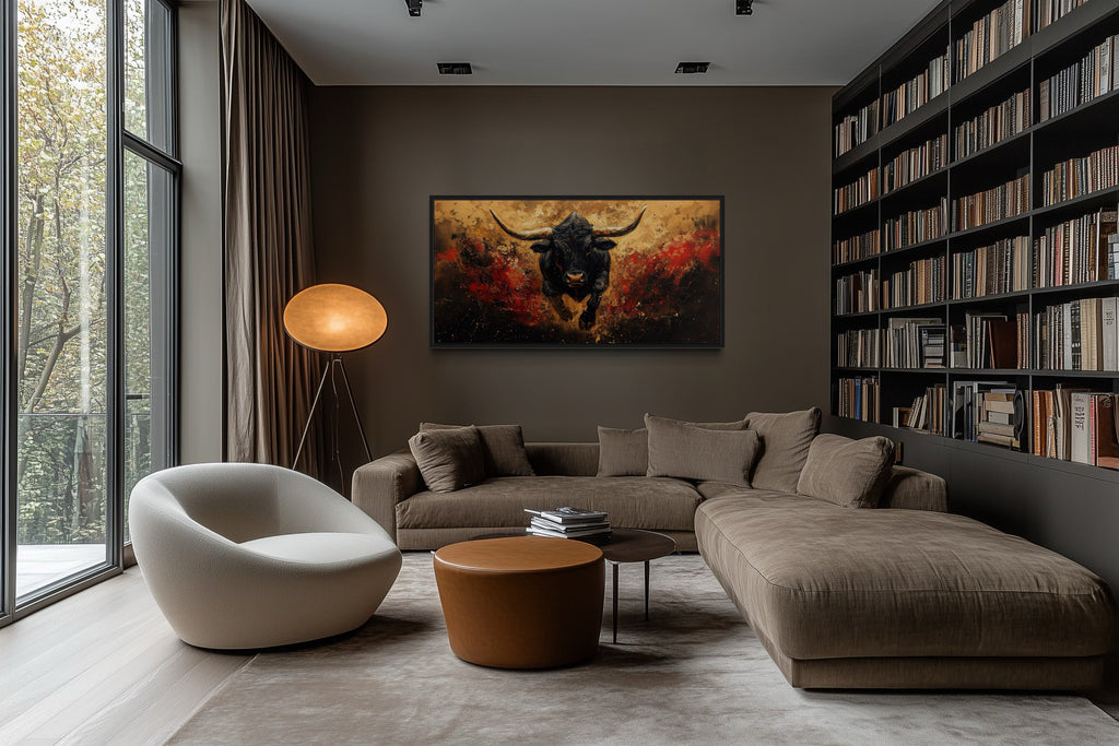 Charging Spanish Fighting Bull  -Toro Bravo Corrida Framed Canvas Wall Art
