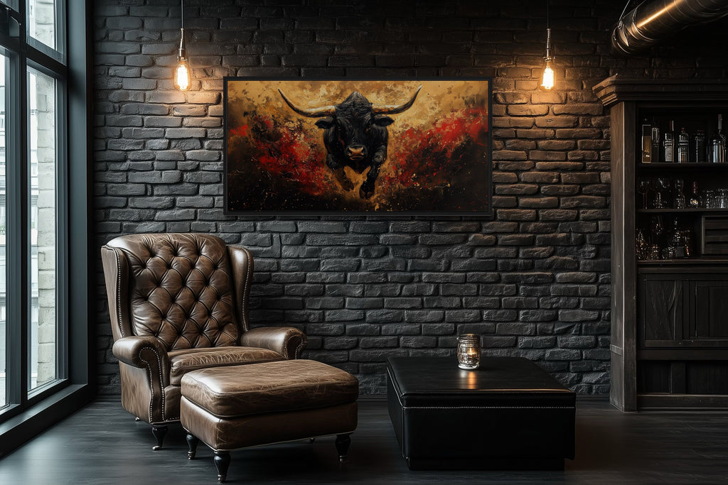 Charging Spanish Fighting Bull  -Toro Bravo Corrida Framed Canvas Wall Art