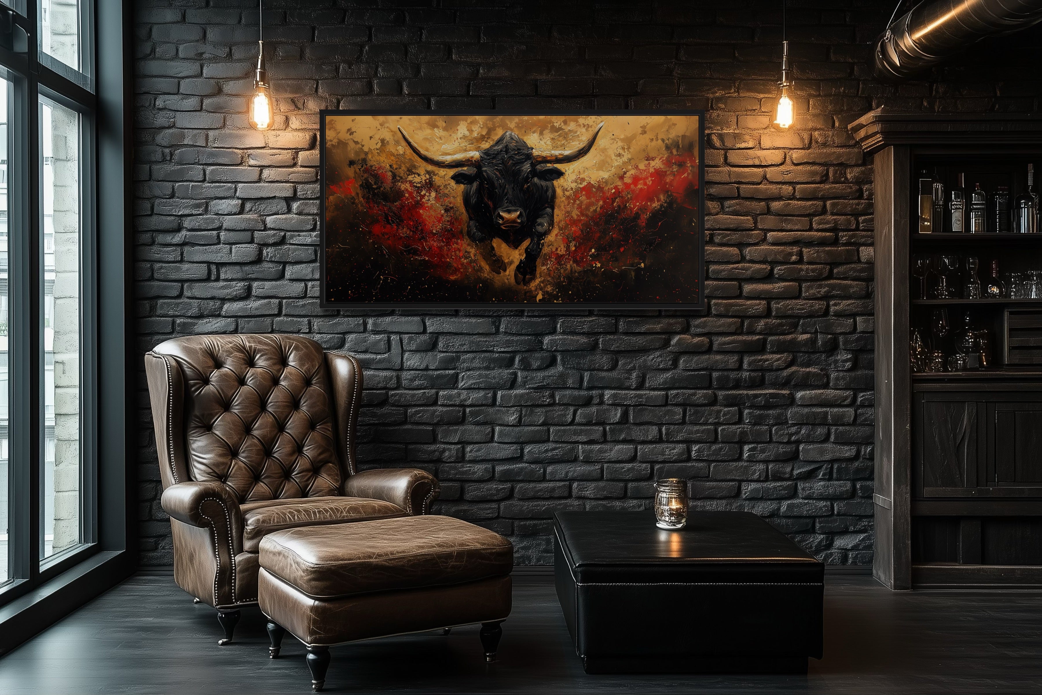 Charging Spanish Fighting Bull  -Toro Bravo Corrida Framed Canvas Wall Art
