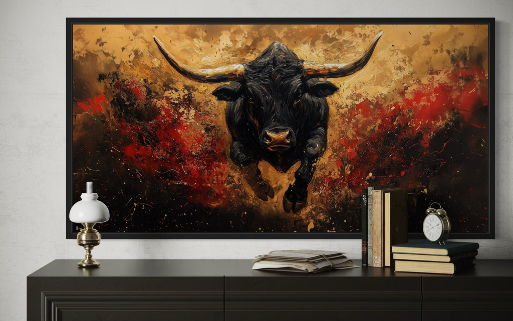 Charging Spanish Fighting Bull  -Toro Bravo Corrida Framed Canvas Wall Art