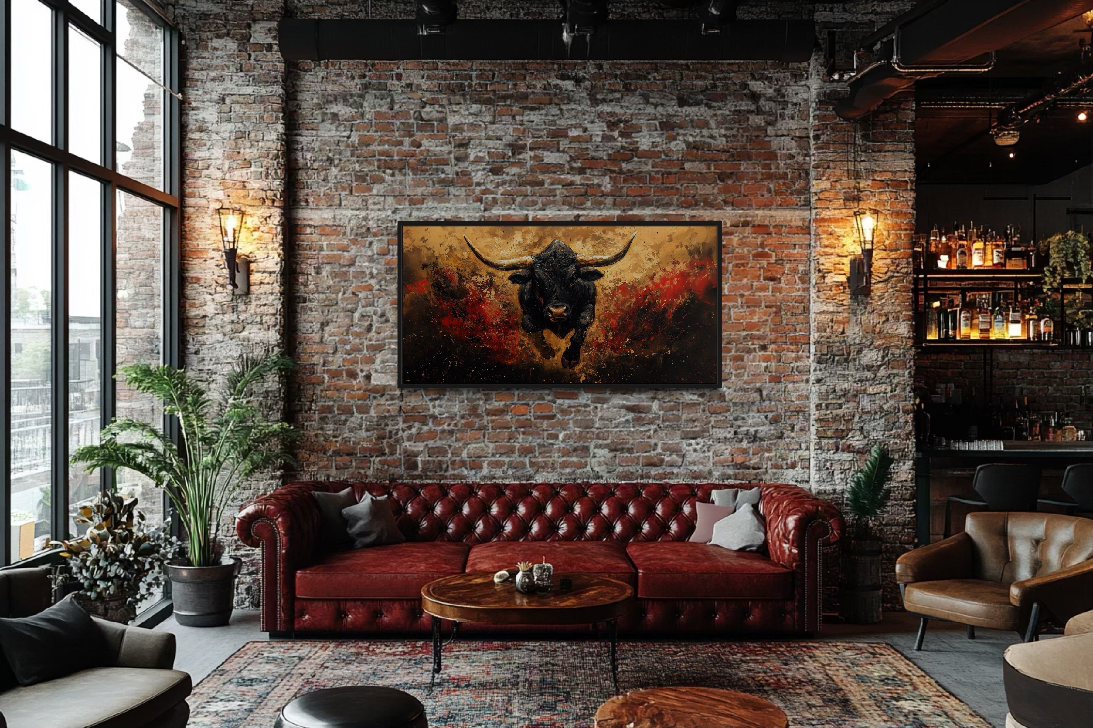 Charging Spanish Fighting Bull  -Toro Bravo Corrida Framed Canvas Wall Art