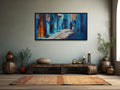Chefchauen Blue Street Painting Morocco Framed Canvas Wall Art