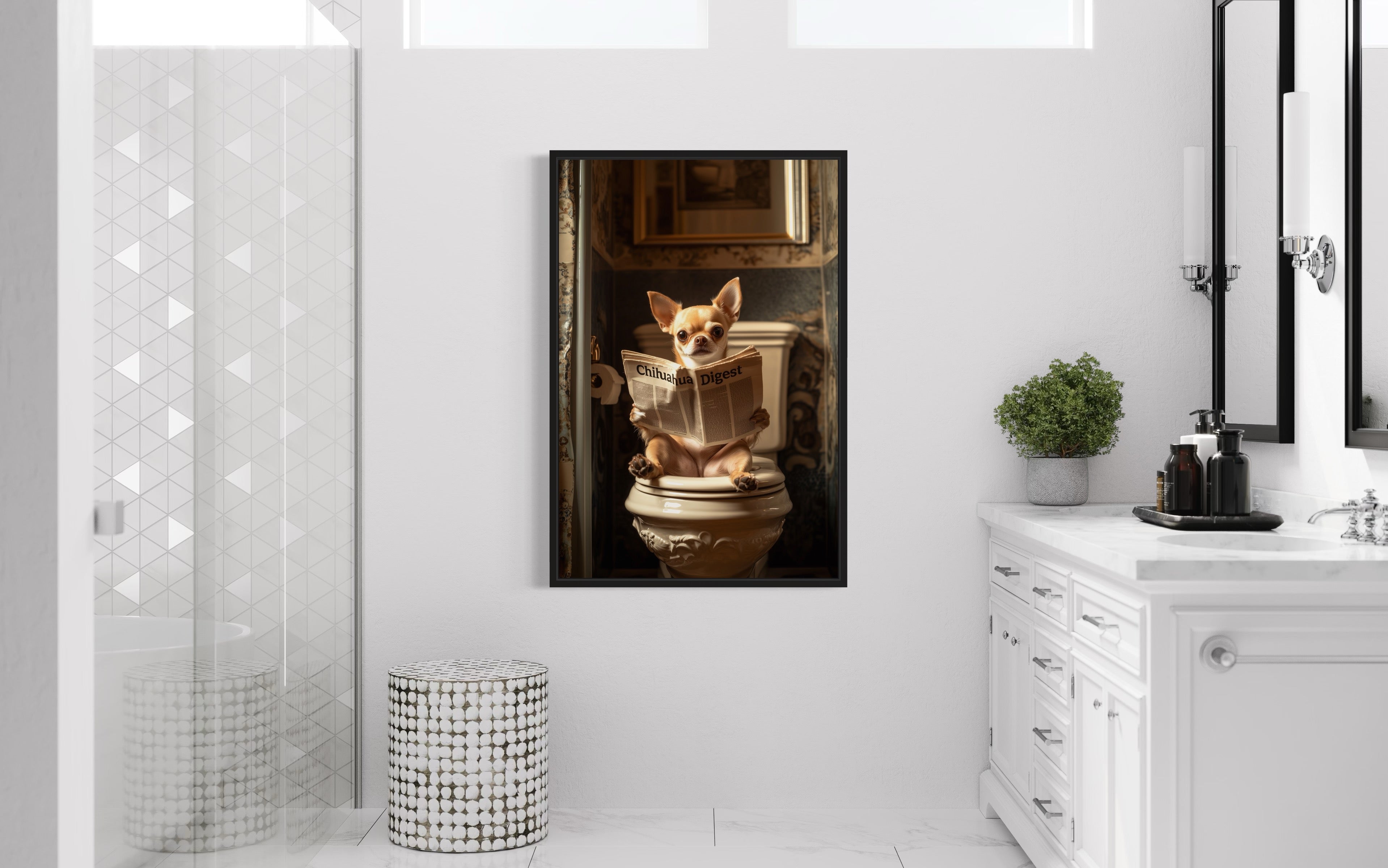 Chihuahua On The Toilet Reading Newspaper Picture
