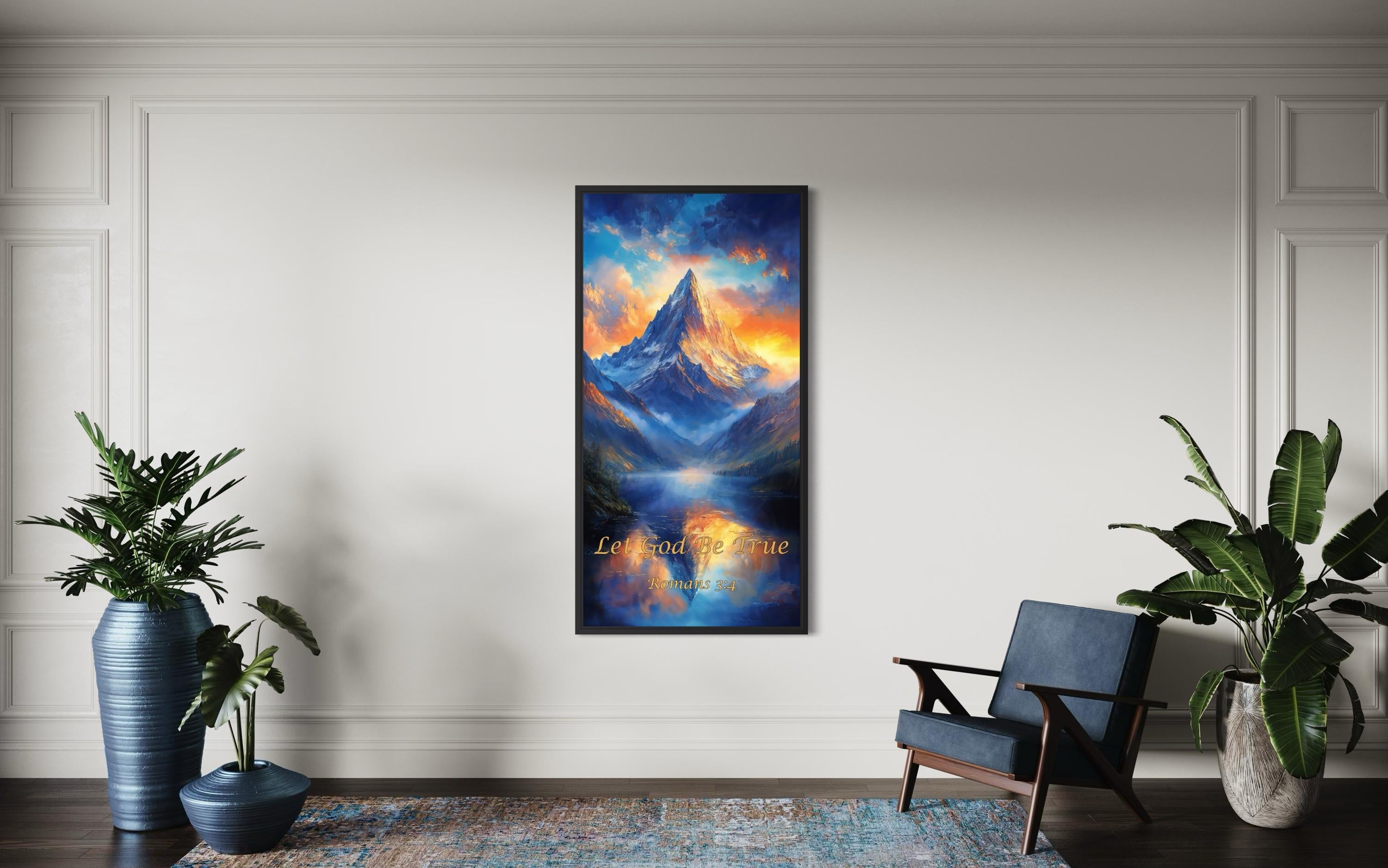 Christian Scripture Wall Art – Mountain Sunrise Painting | Let God Be True Canvas