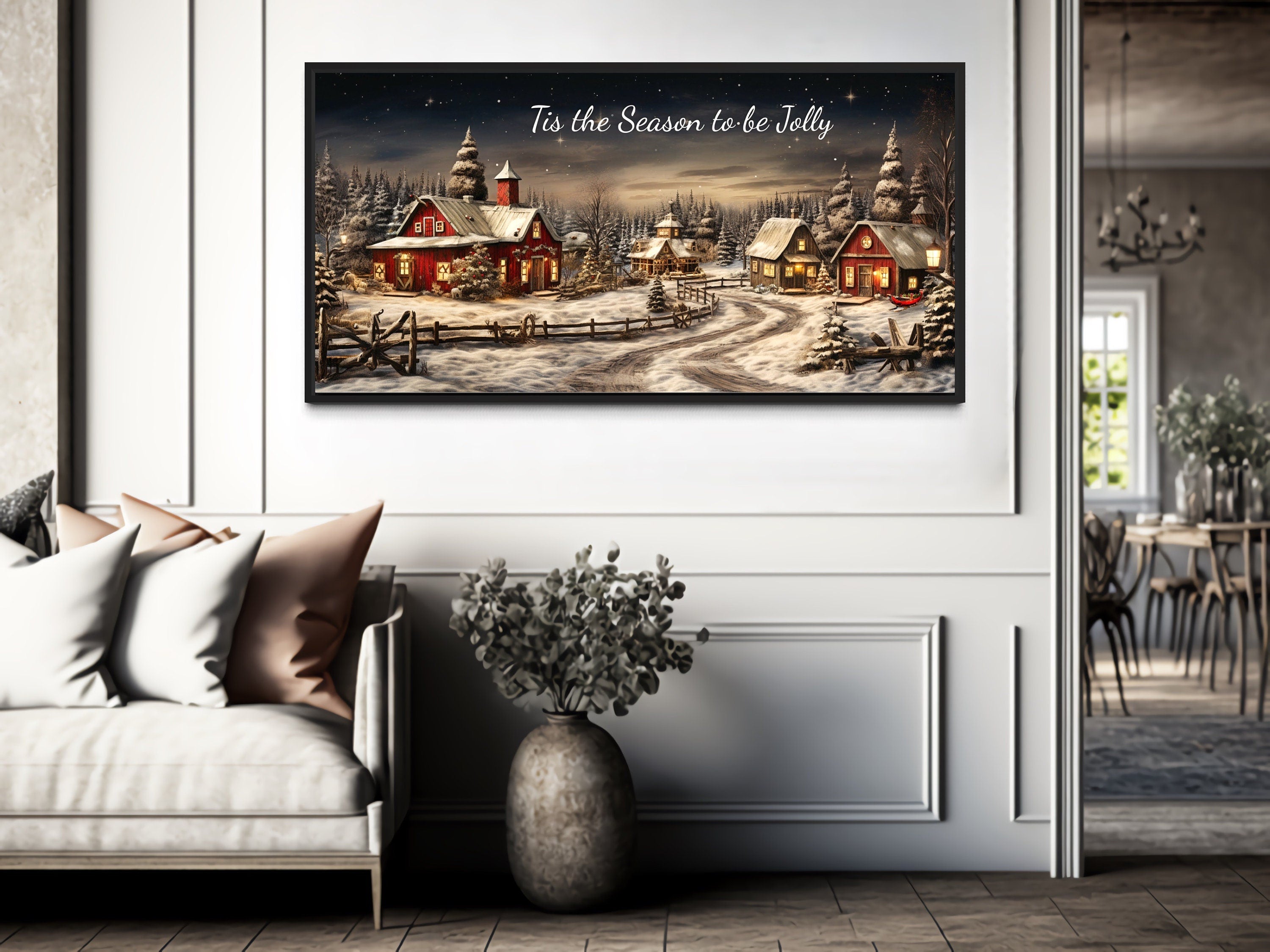Christmas Eve Wall Art – Rustic Snowy Farmhouse Canvas | Cozy Holiday Decor