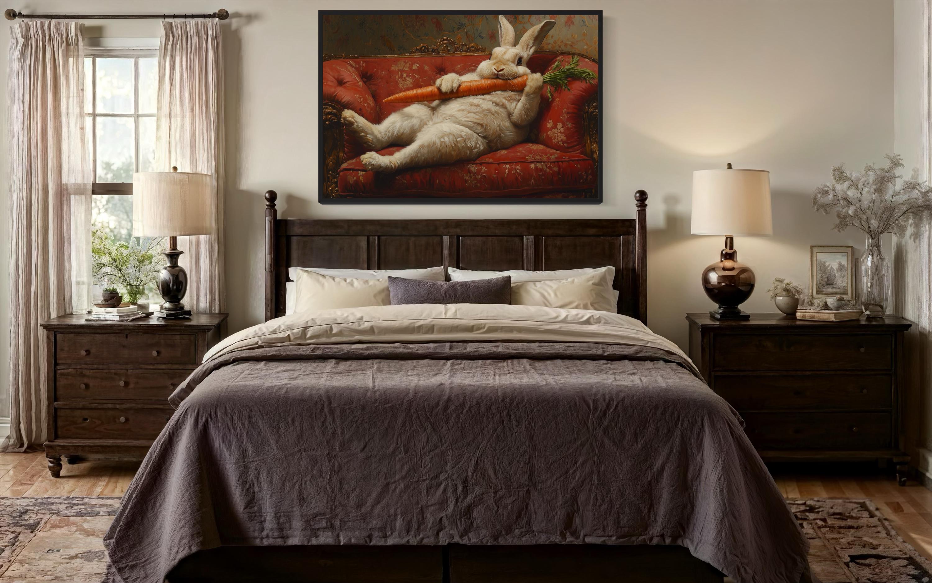 Chubby Fat Bunny Victorian Portrait Framed Canvas Wall Art Funny Kitchen Decor