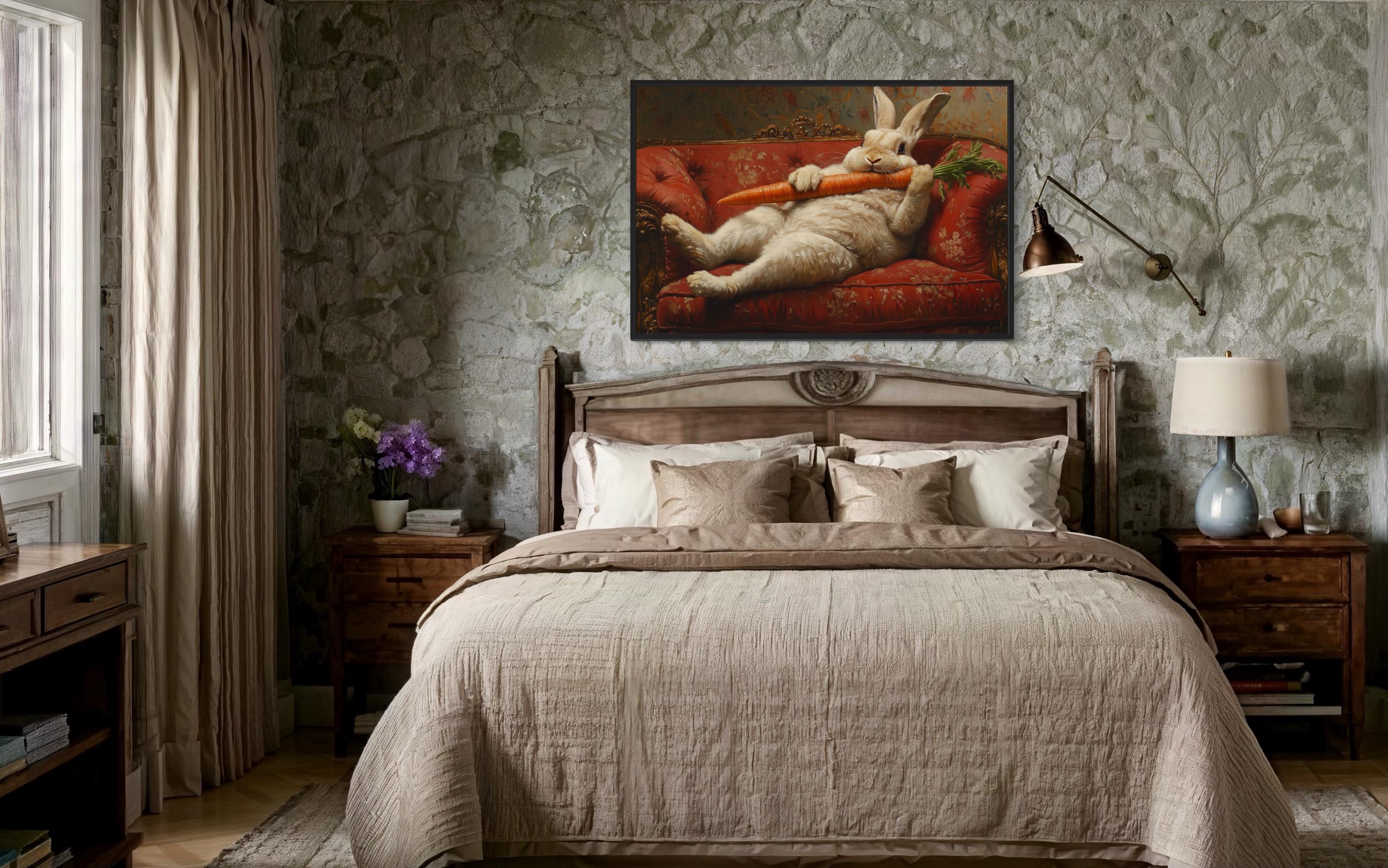 Chubby Fat Bunny Victorian Portrait Framed Canvas Wall Art Funny Kitchen Decor