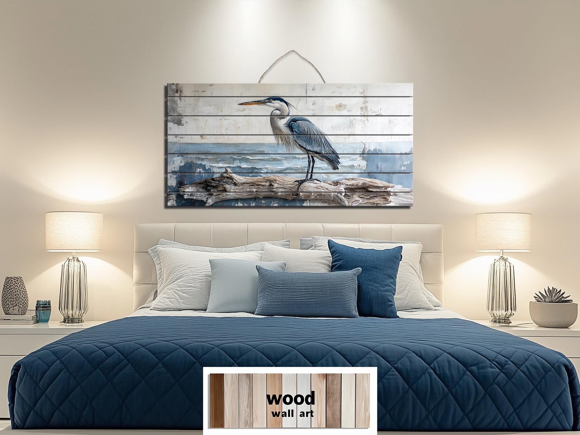 Coastal Heron Wall Art - Driftwood Wall Decor | Rustic Ocean Bird Hanging