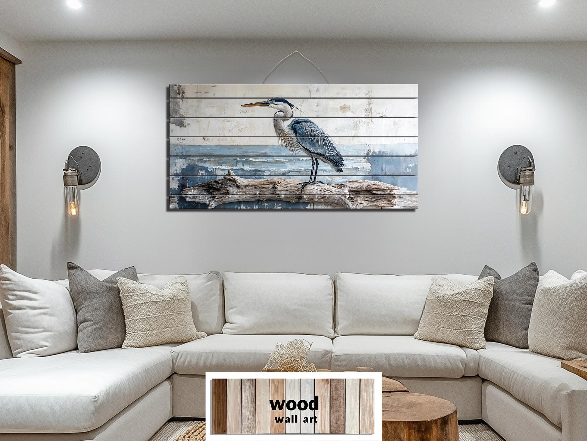 Coastal Heron Wall Art - Driftwood Wall Decor | Rustic Ocean Bird Hanging