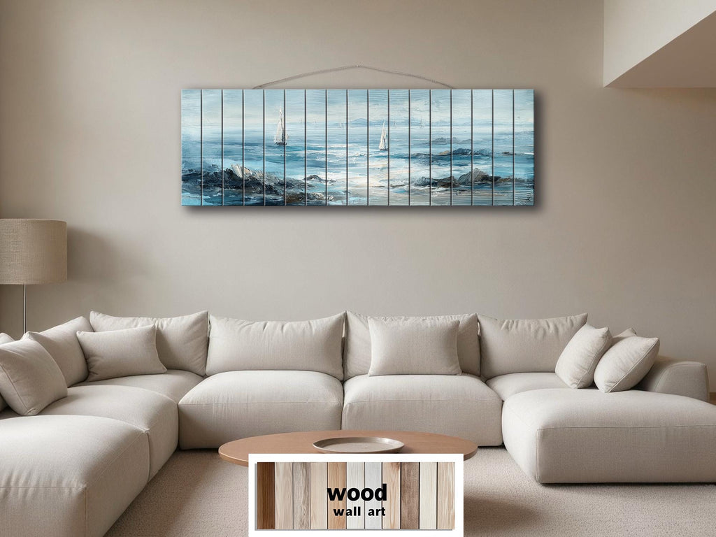 Coastal Sailing Boats Seascape Distressed Wood Wall Art