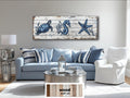 Coastal Sea Life  Long Horizontal Real Wood Wall Art - Turtle, Seahorse, Starfish