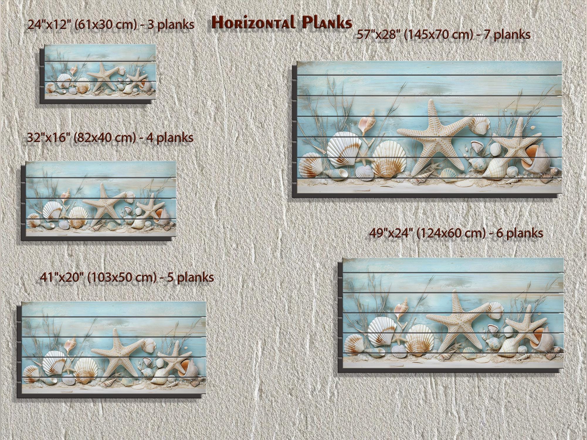 Coastal Sea Shells and Starfish Distressed Wood Wall Art