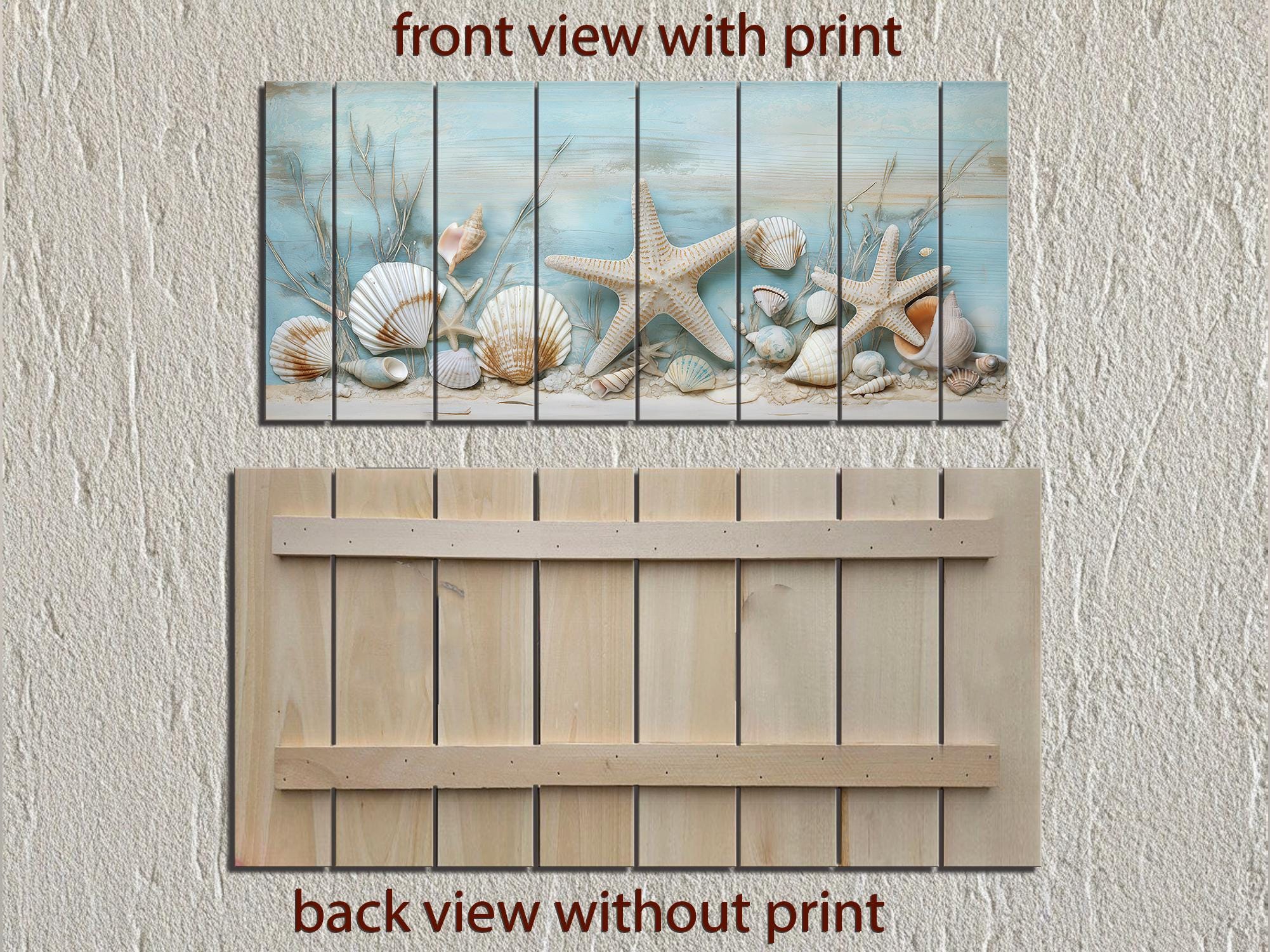 Coastal Sea Shells and Starfish Distressed Wood Wall Art