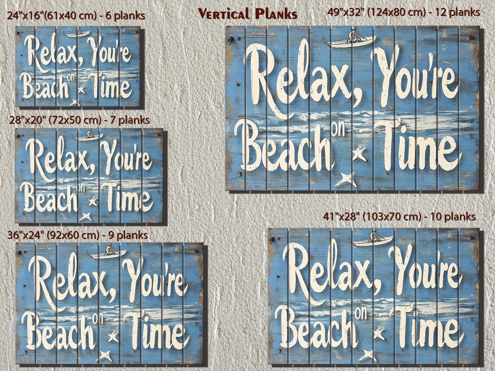 Coastal Wood Wall Art – Relax You’re On Beach Time Rustic Blue Wooden Sign