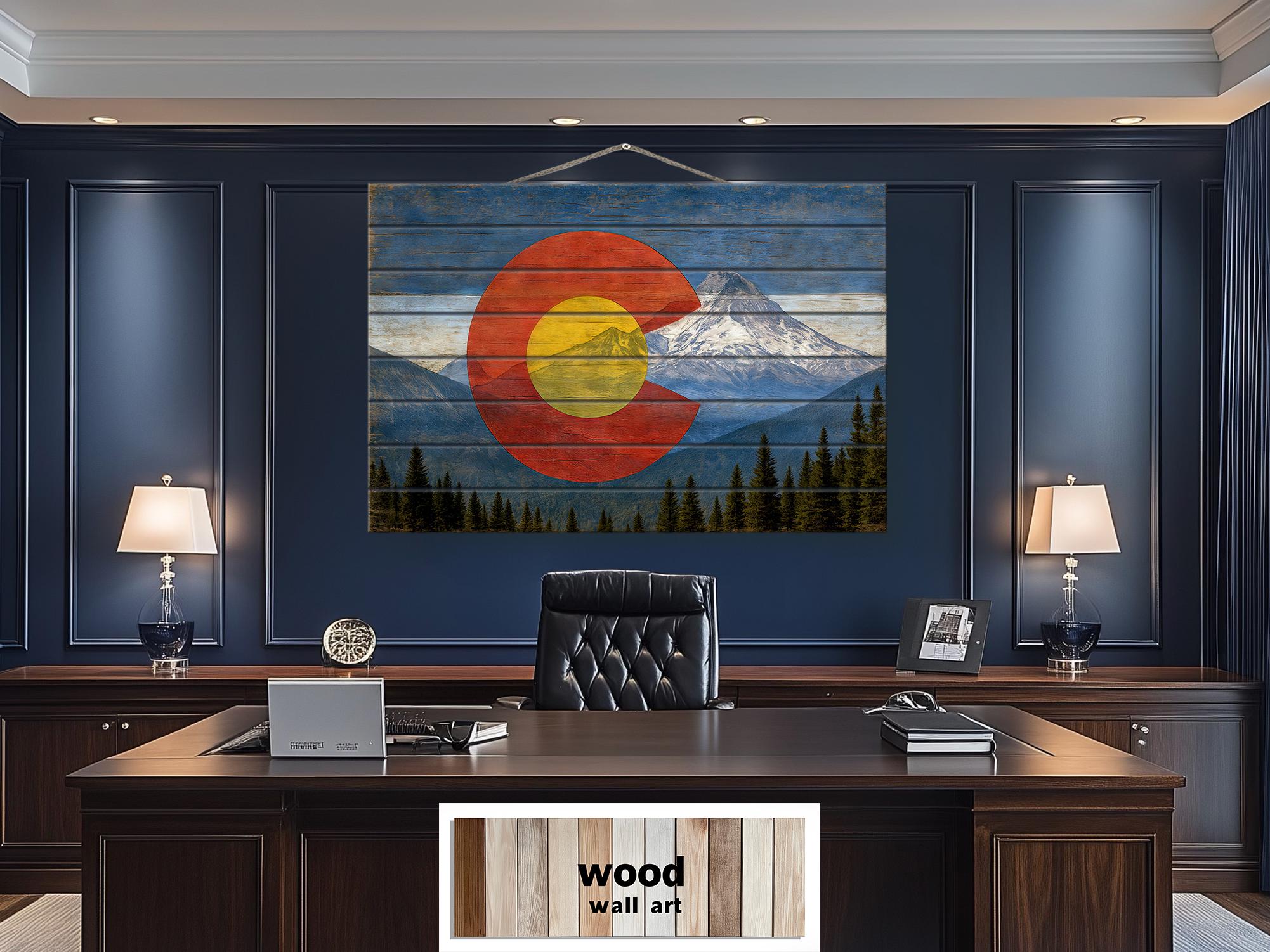 Colorado Flag And Rockies Mashup Distressed Wood Wall Art