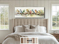Colorful Birds on Branch Long Horizontal Real Wood Wall Art