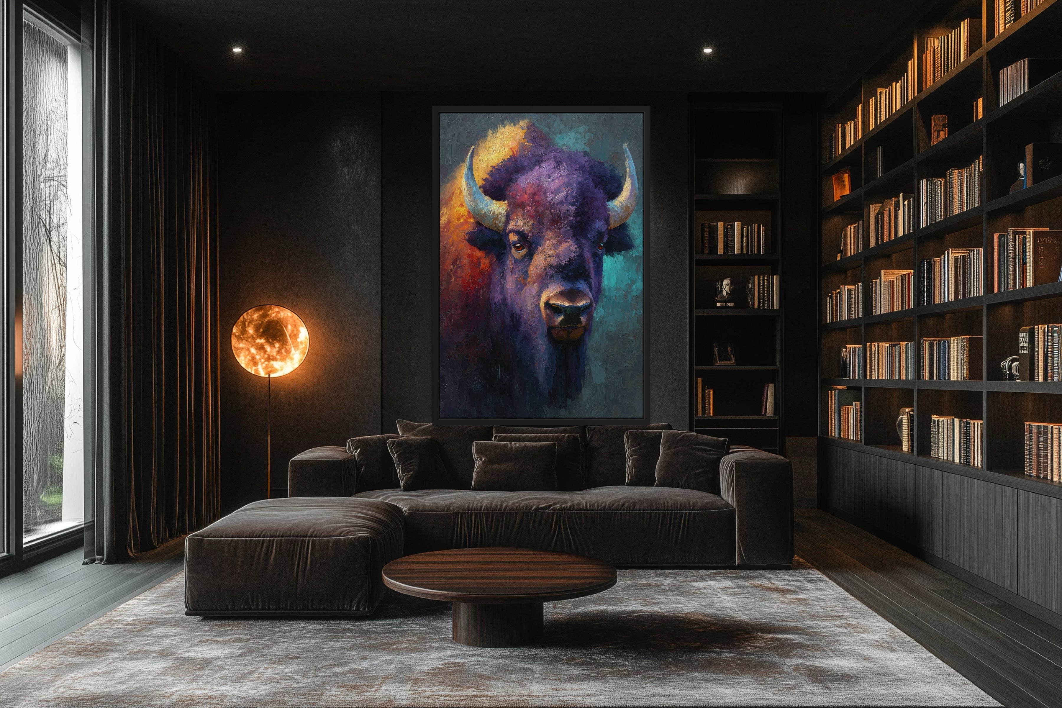 Colorful Bison Abstract Painting Framed Canvas Wall Art