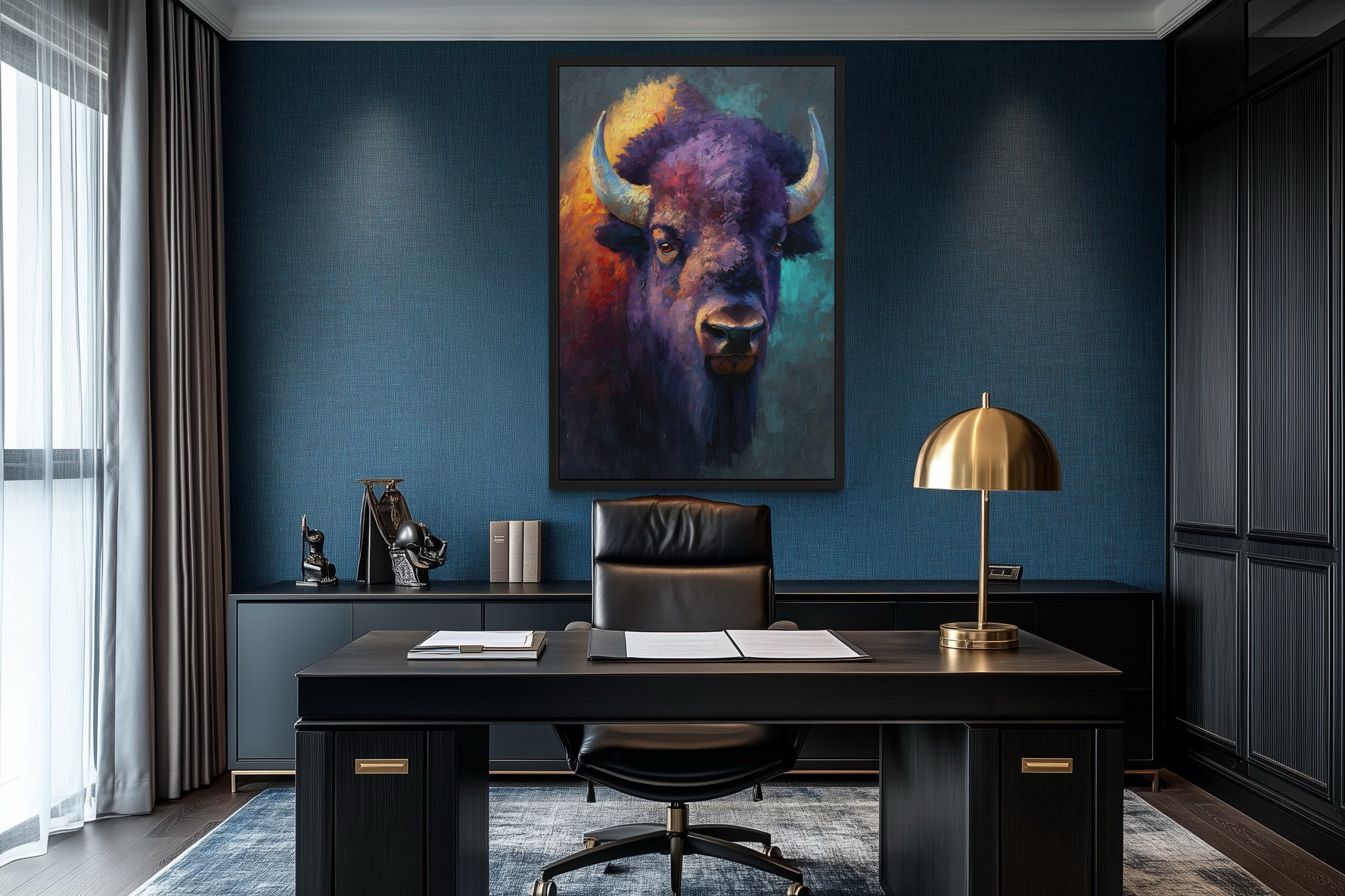 Colorful Bison Abstract Painting Framed Canvas Wall Art