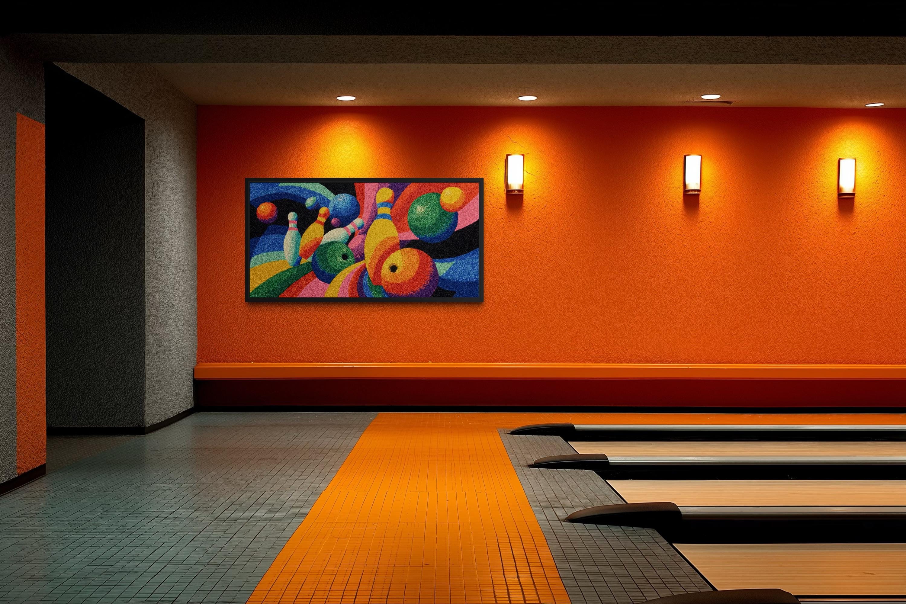 Colorful Bowling Wall Art – Abstract Bowling Pins Canvas Print for Game Room Decor