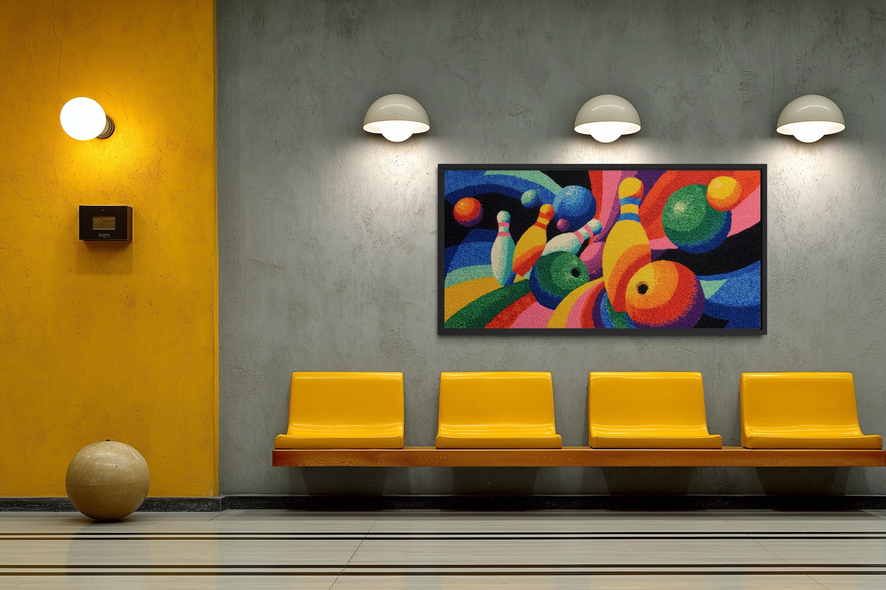 Colorful Bowling Wall Art – Abstract Bowling Pins Canvas Print for Game Room Decor
