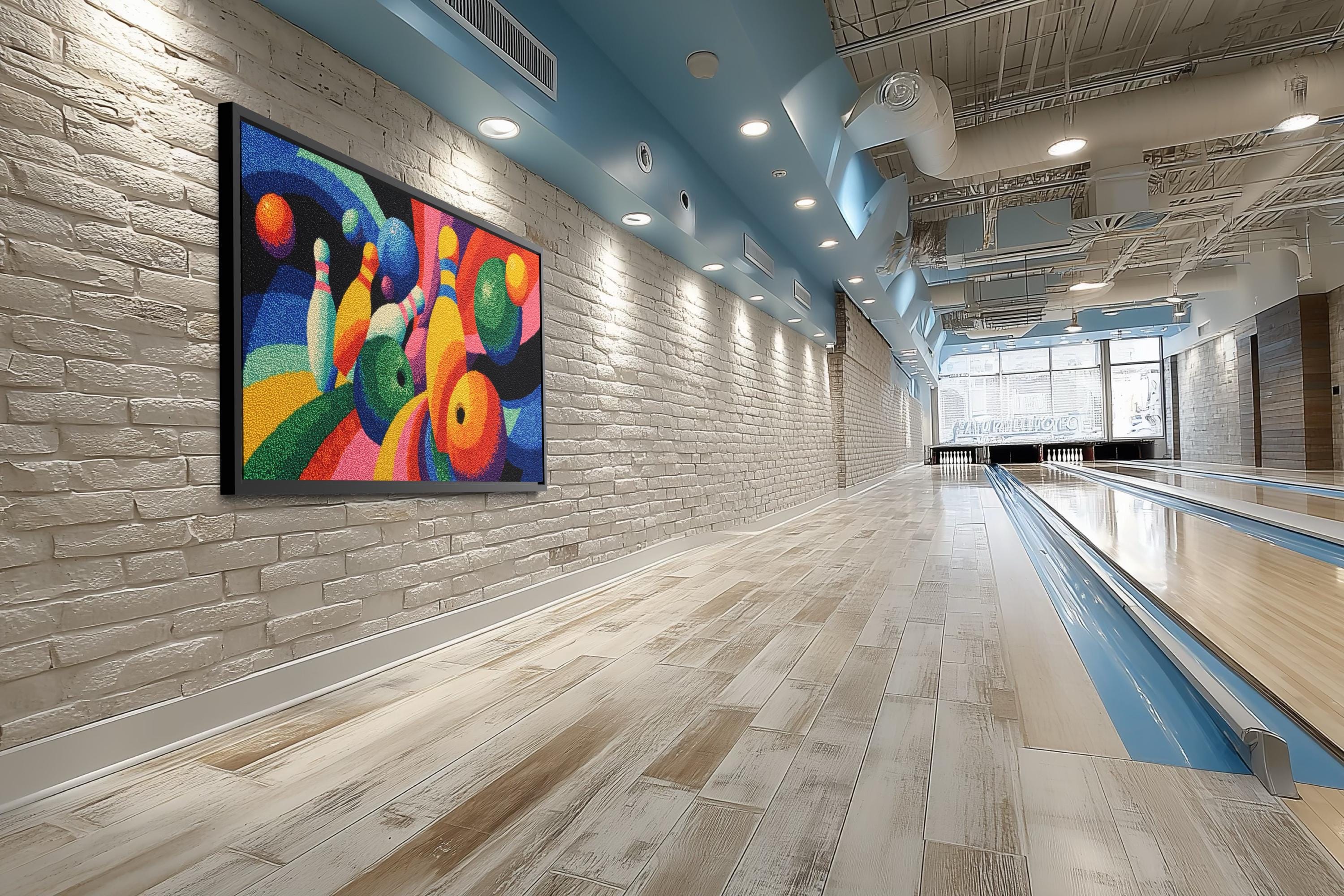 Colorful Bowling Wall Art – Abstract Bowling Pins Canvas Print for Game Room Decor