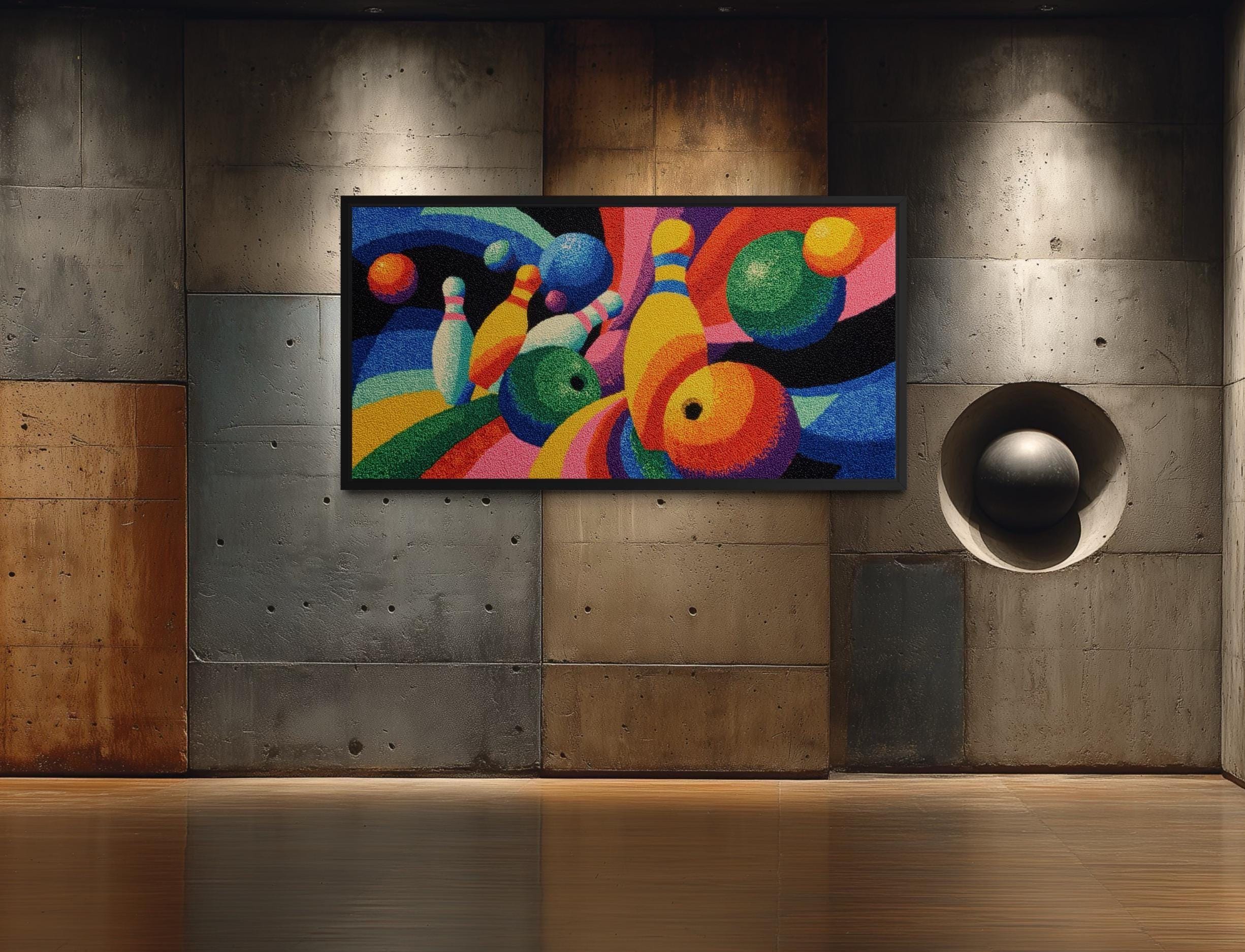 Colorful Bowling Wall Art – Abstract Bowling Pins Canvas Print for Game Room Decor