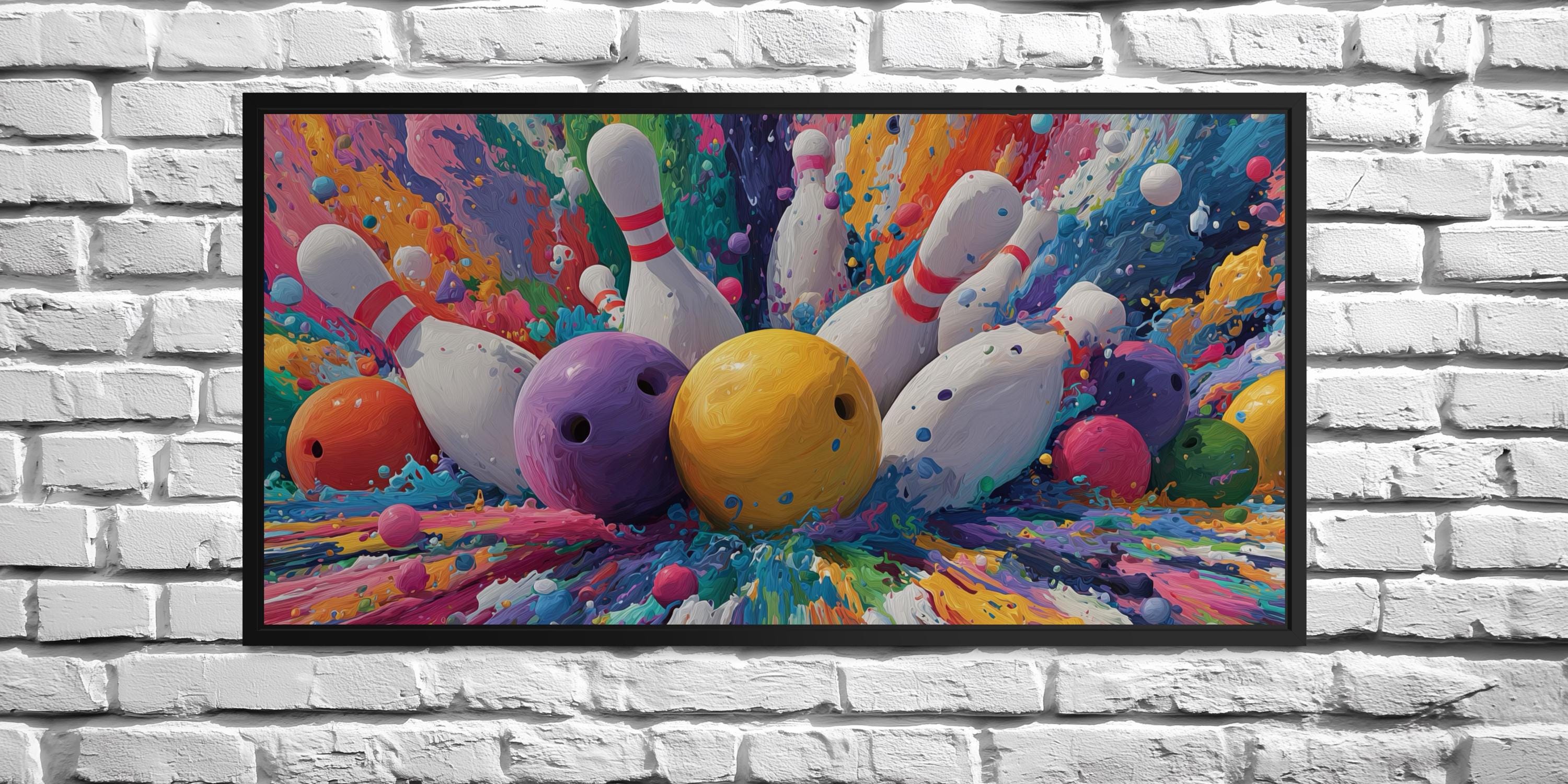 Colorful Bowling Wall Art – Vibrant Bowling Ball Explosion Canvas Print for Game Room Decor