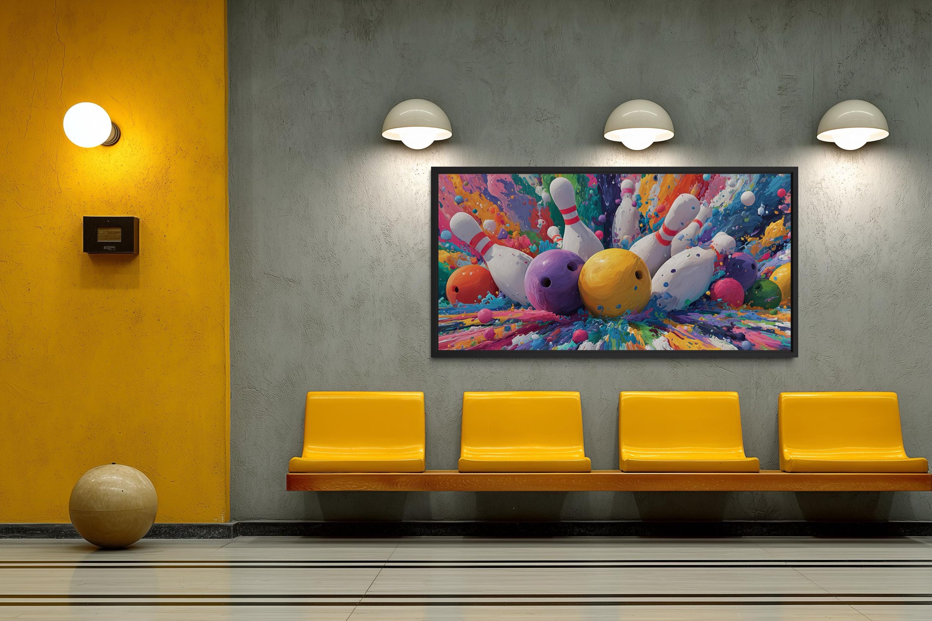 Colorful Bowling Wall Art – Vibrant Bowling Ball Explosion Canvas Print for Game Room Decor