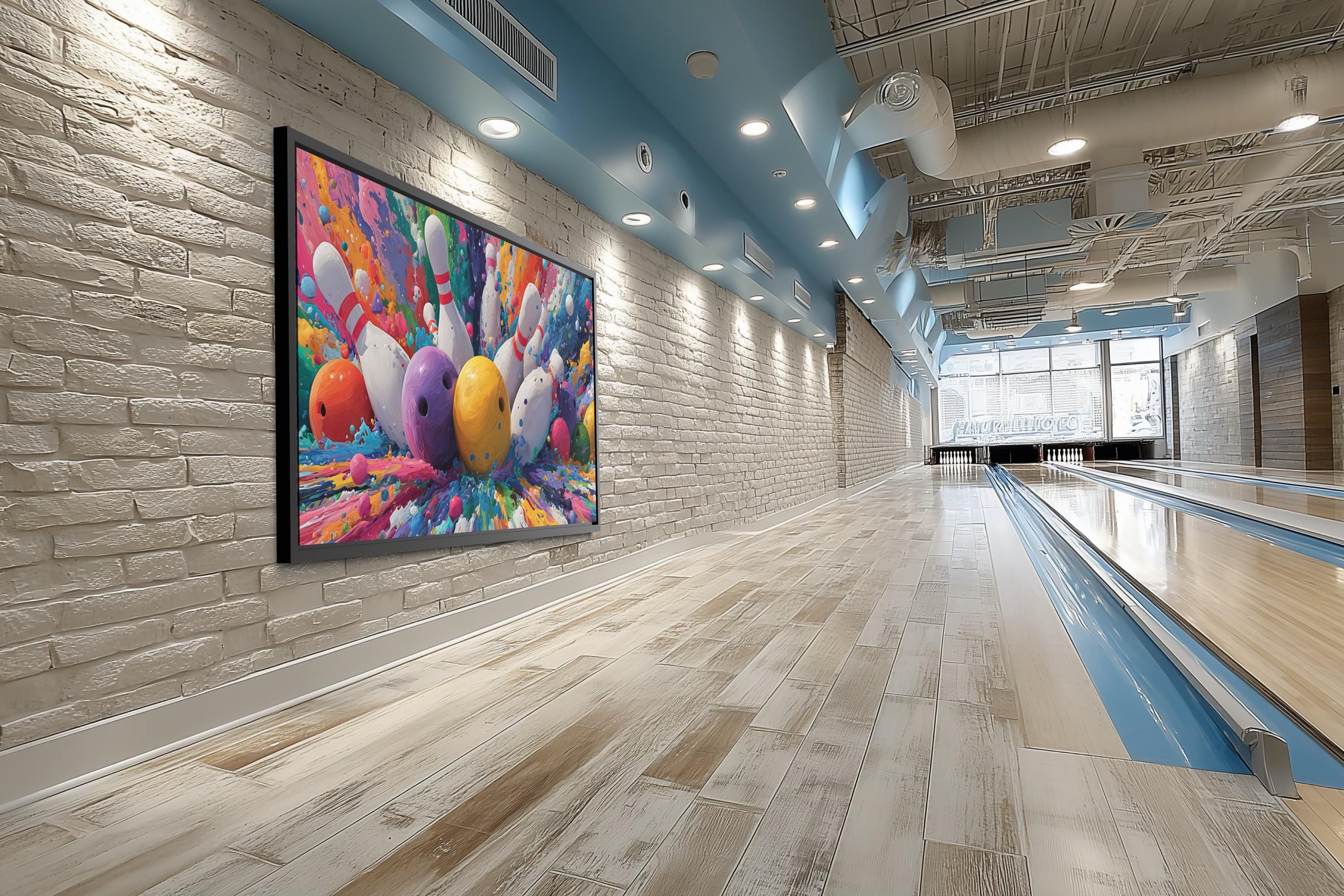 Colorful Bowling Wall Art – Vibrant Bowling Ball Explosion Canvas Print for Game Room Decor