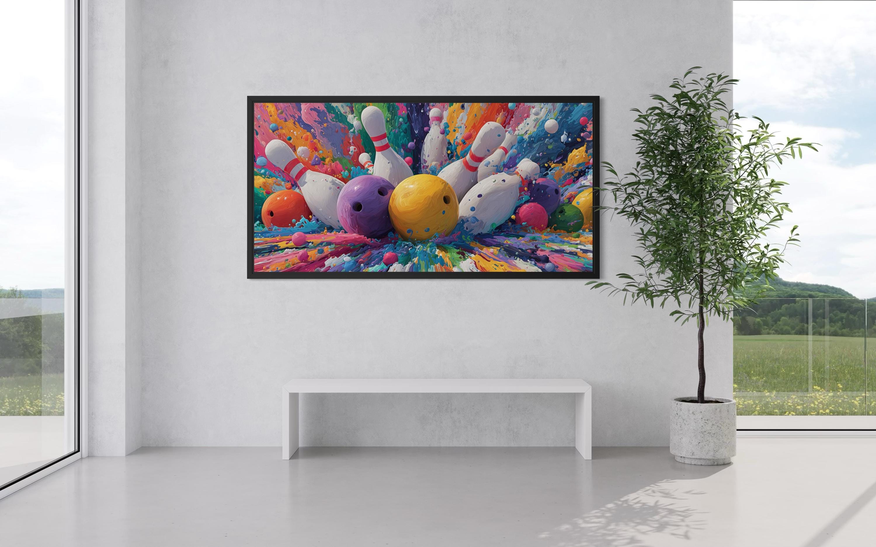 Colorful Bowling Wall Art – Vibrant Bowling Ball Explosion Canvas Print for Game Room Decor