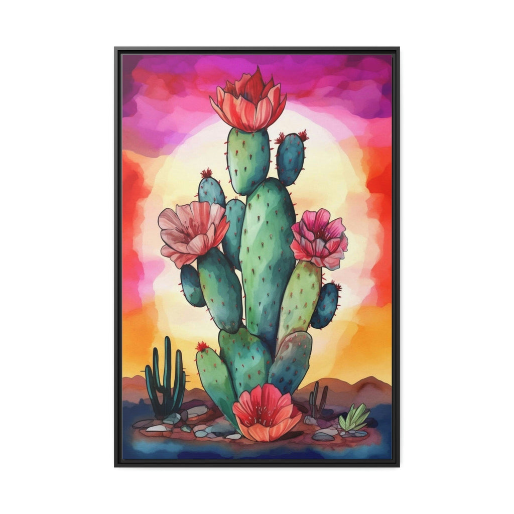 Colorful Cactus Watercolor Painting Framed Canvas Wall Art