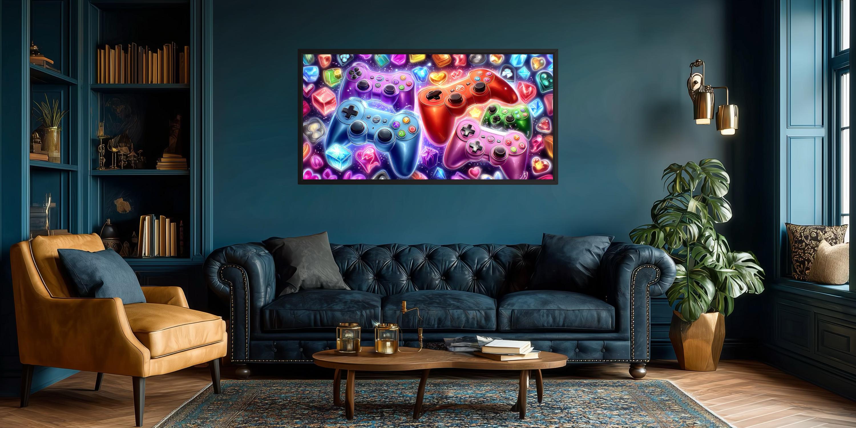 Colorful Game Controllers Canvas Wall Art For Game Room Decor