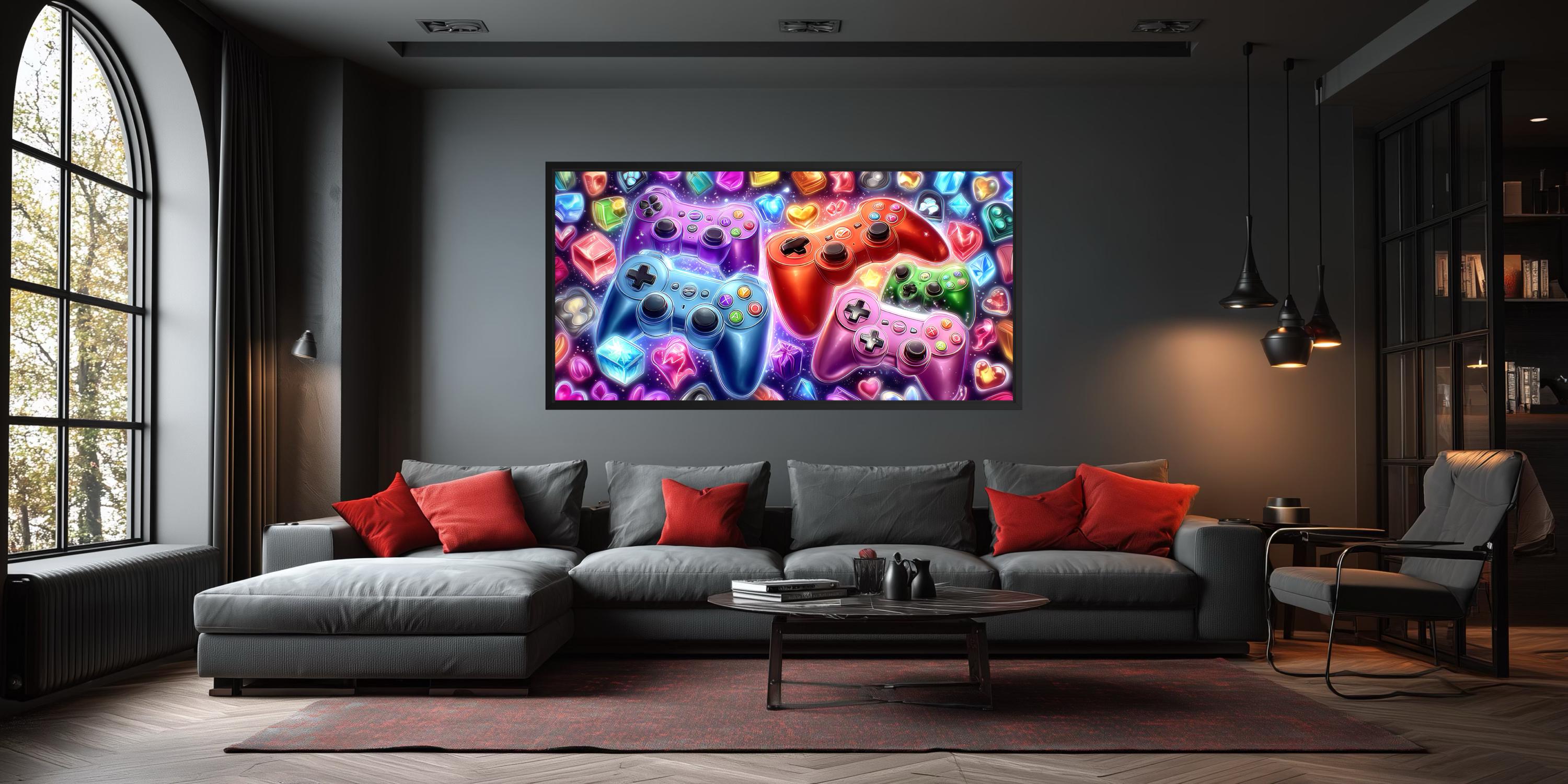 Colorful Game Controllers Canvas Wall Art For Game Room Decor