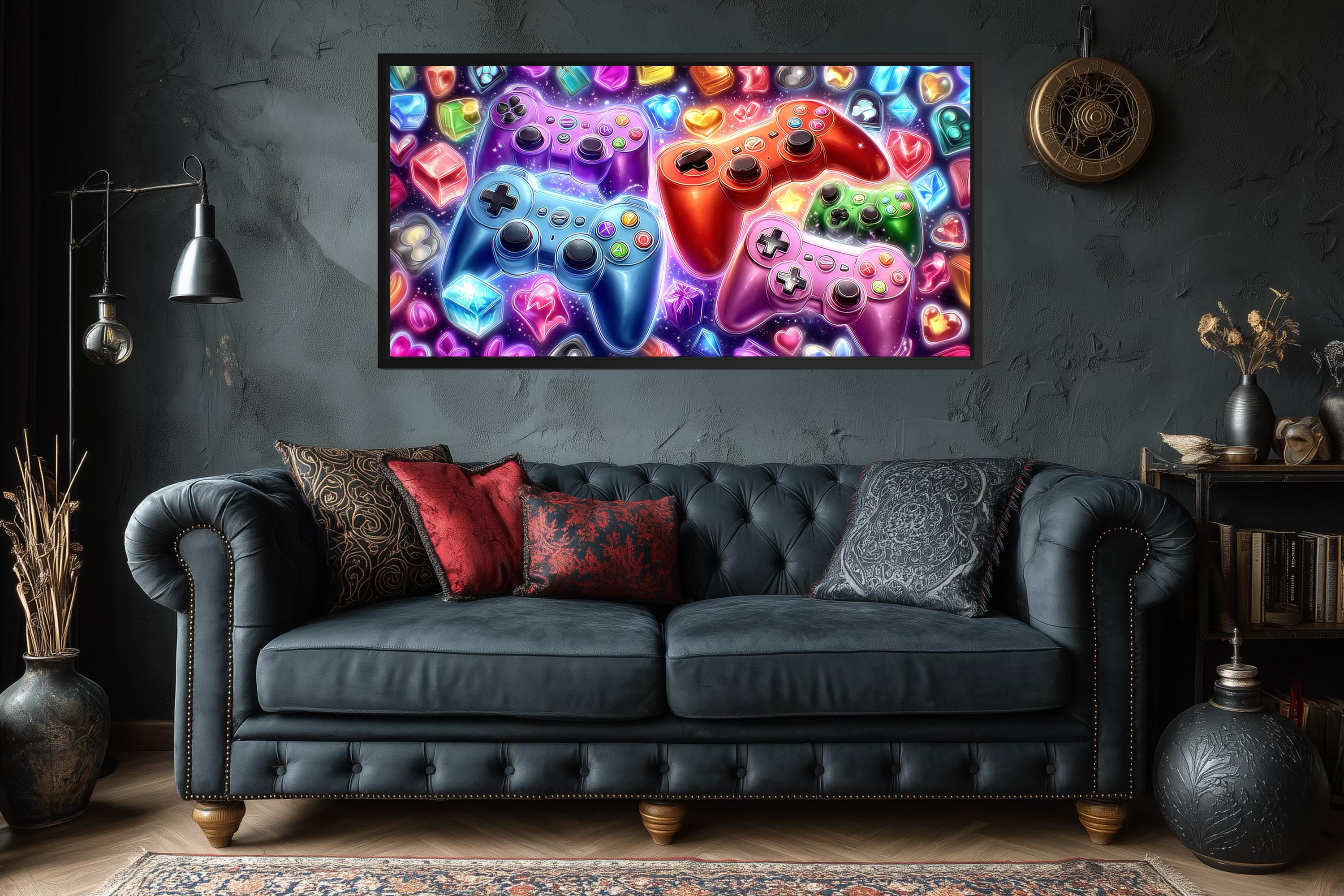Colorful Game Controllers Canvas Wall Art For Game Room Decor